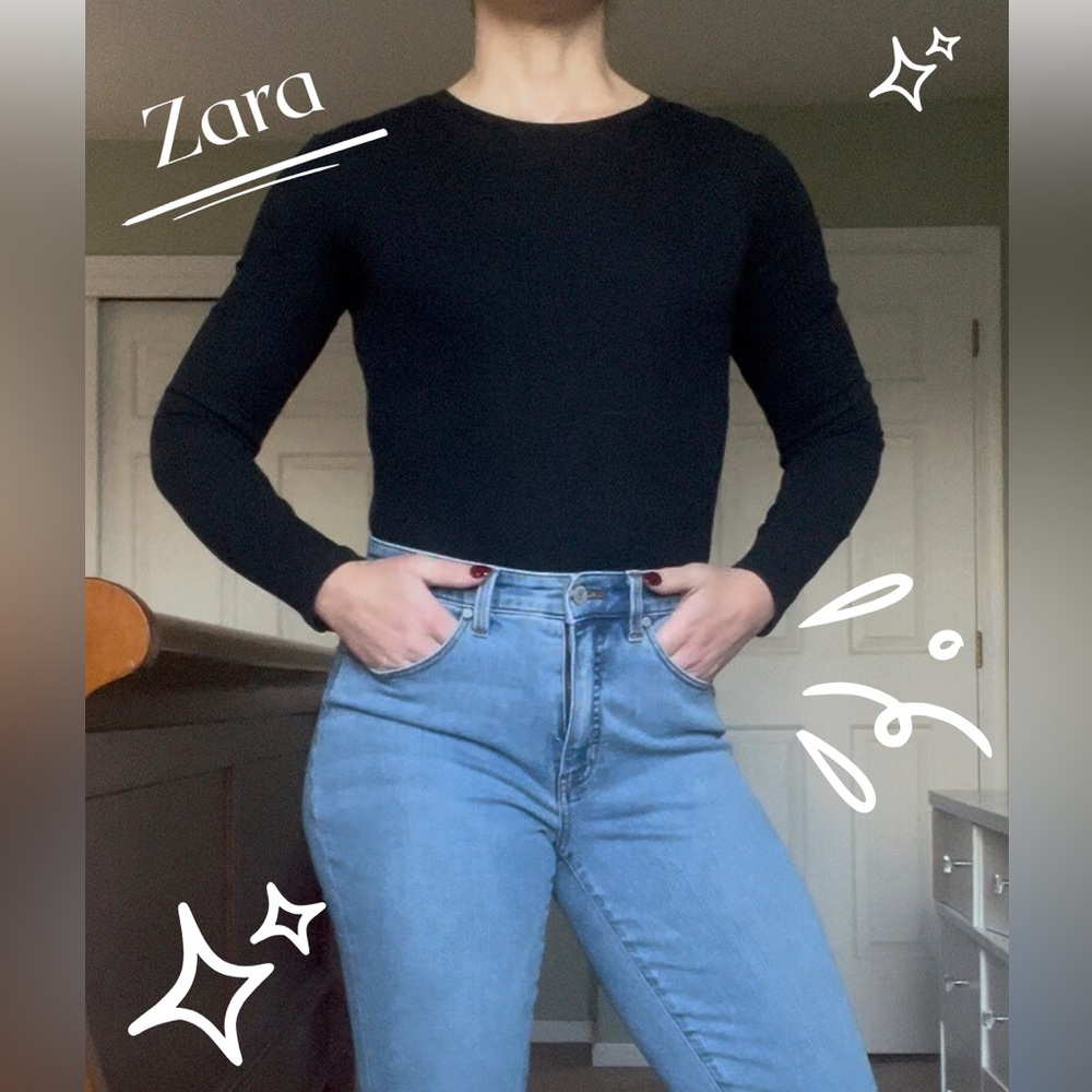 Zara Long Sleeve Black Bodysuit – Size M